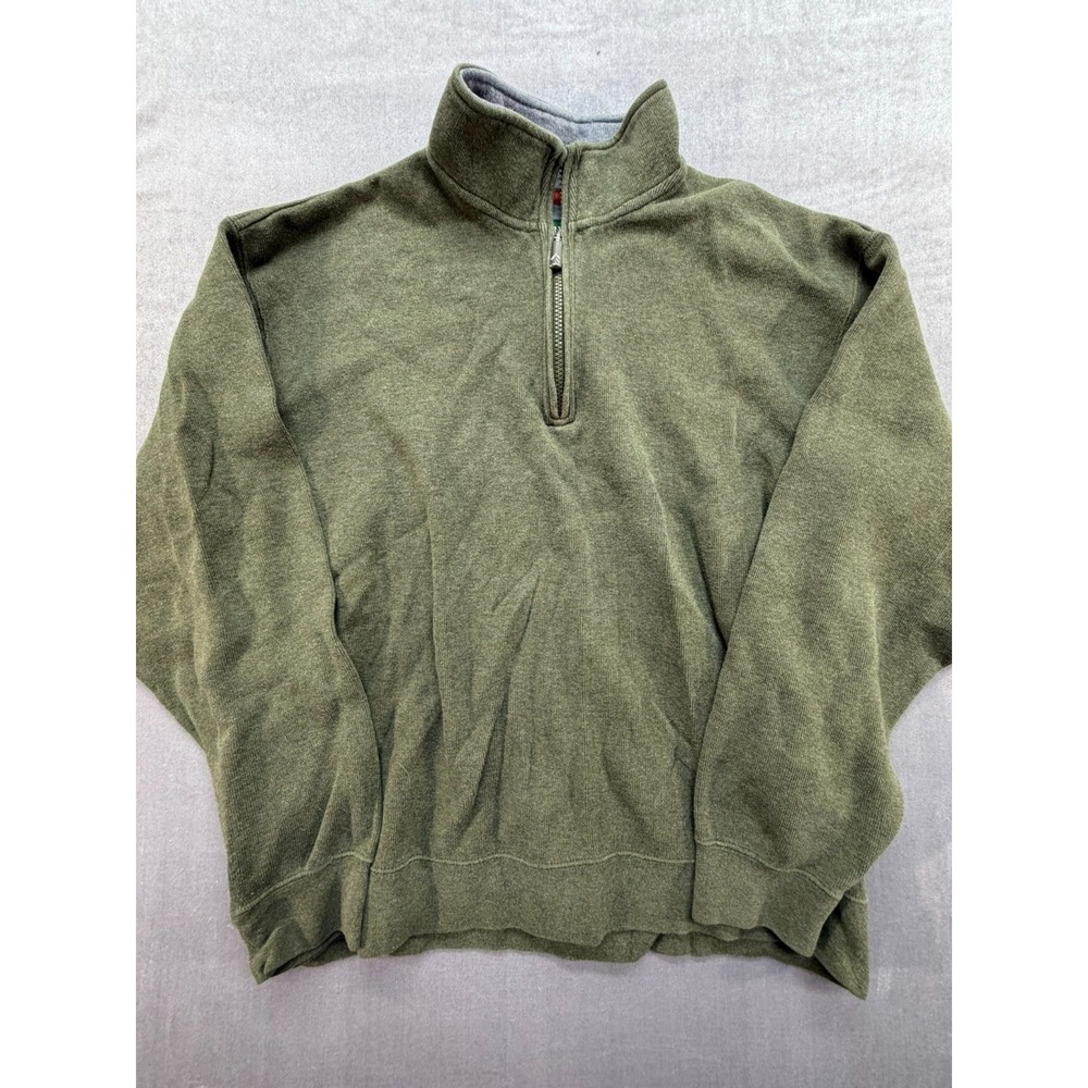 Orvis Men Olive Green Sweater Pullover Quarter Zip Large